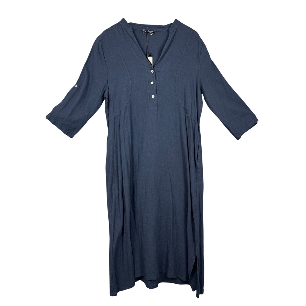 Francesca Bettini Dress Womens L Navy Linen Cotton Midi Made in Italy Lagenlook